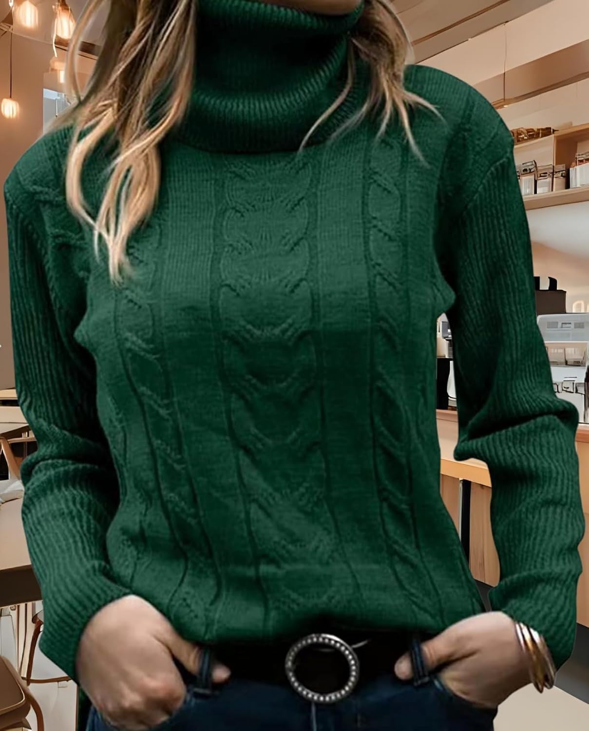 Women's Retro High Neck Pullover Sweater Long Sleeve Casual Warm Top for Vacation and Daily Wear - Image 3