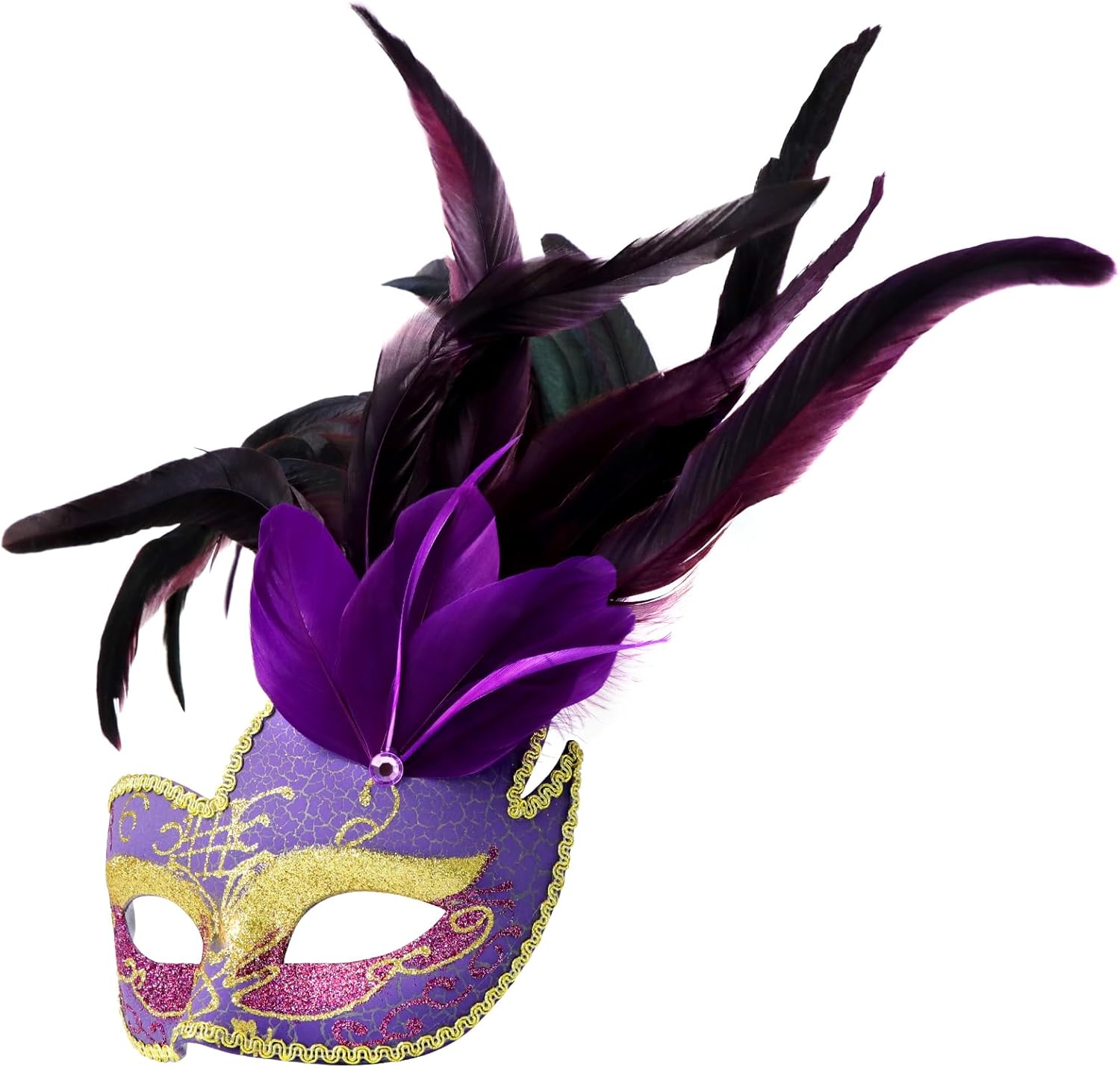 Thmyo Feather Masquerade Mask for Women Venetian Costume Party Mask Halloween Mardi Gras Masks with Feather Prom Ball - Image 6