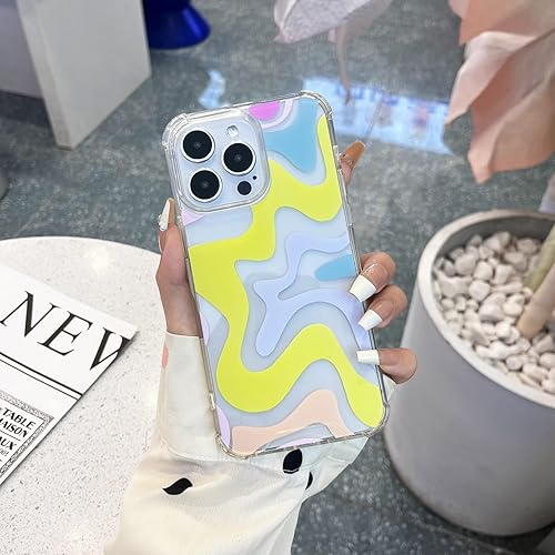Miniatura 4 de Compatible con Funda para iPhone 14 Pro Max, Arte Lindo con Pintura Ondulada para Mujeres y Niñas, Funda Protectora de TPU Suave y PC con Bordes de