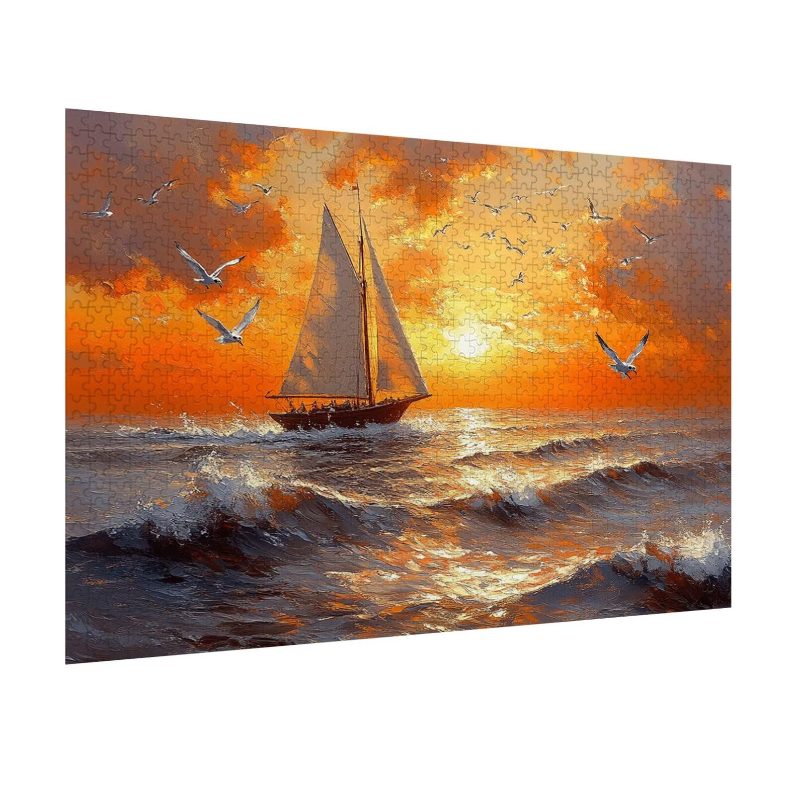 Puzzle 1500 sztuk Zachód słońca Trudne drewniane puzzle, n-450 | Niemożliwe wyzwanie, inteligentna gra zręcznościowa, gry logiczne dla całej rodziny, pomysł na prezent, żaglówka