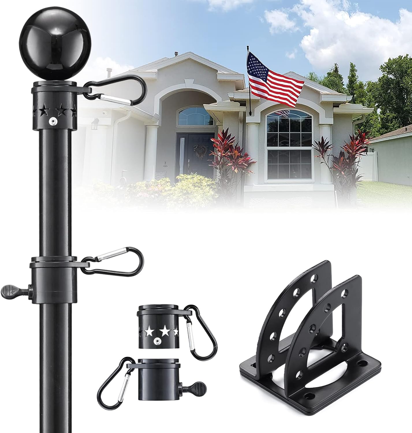 Black Flag Pole for House 6FT Tangle Free Outdoor Flag