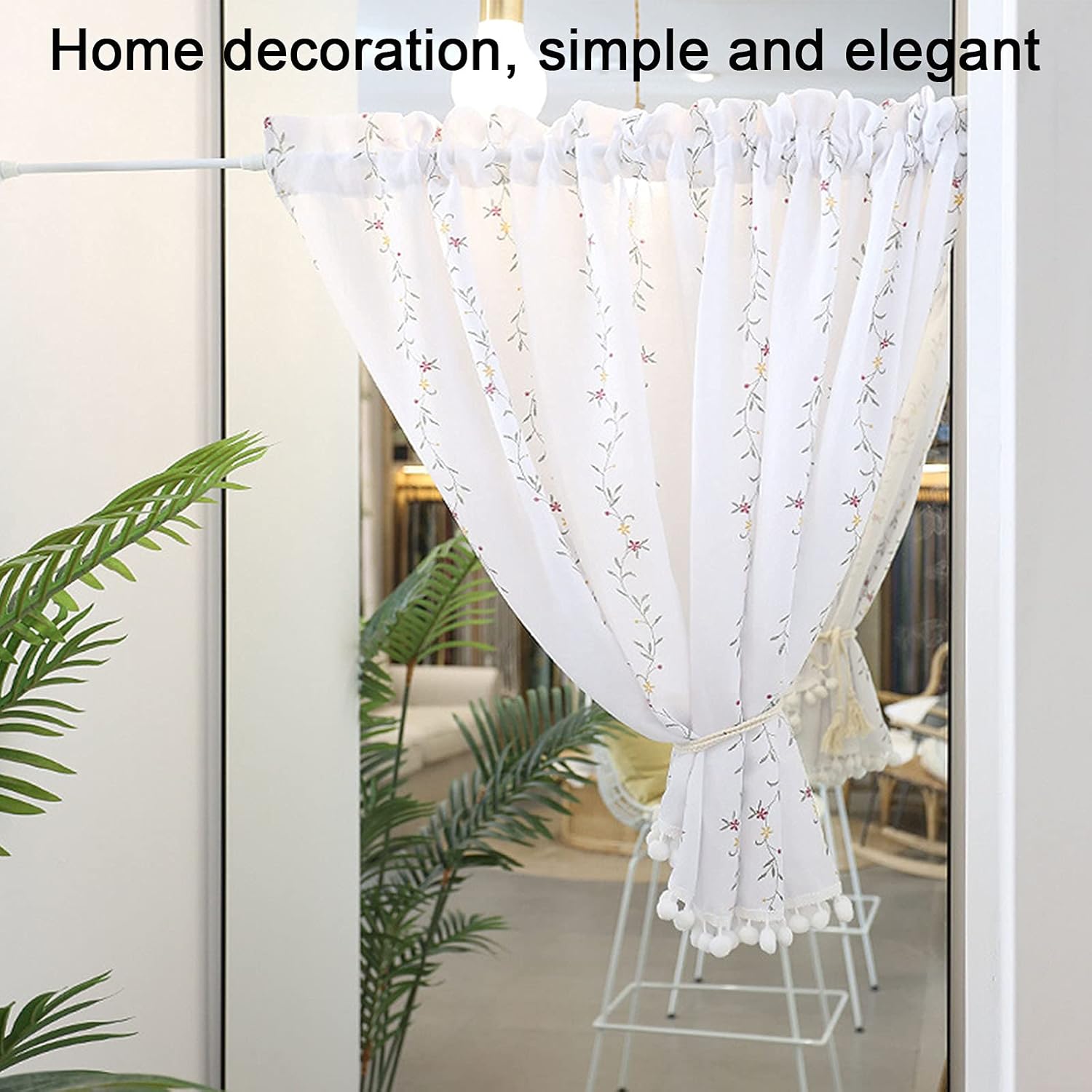 White Translucent Layer Curtains, Curtains Transparent Half-Window Printing Curtains Decoration Kitchen Floor Bathroom Small Curtains Cafe