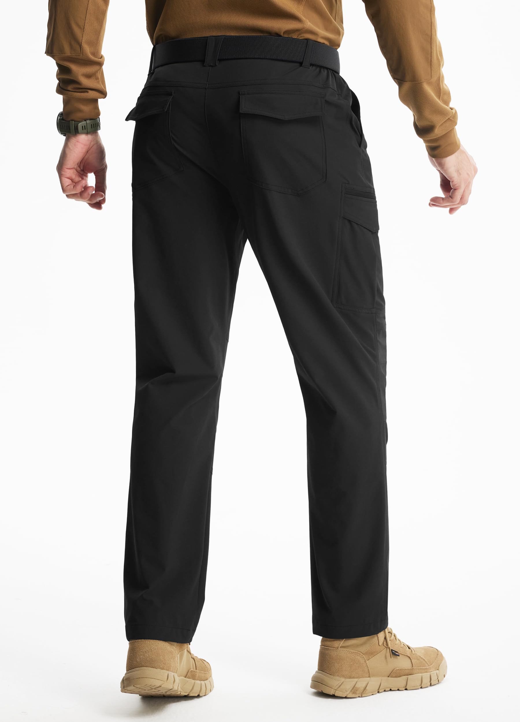 Libin Men's Hiking Pants with 8 Pockets 30" Lightweight Stretch Cargo Work Pants Quick Dry Water Resistant Travel Outdoor, Black, 30W x 30L