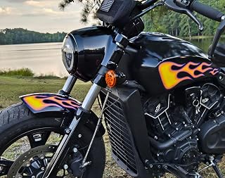 Old School Hot Rod Flame Decals - for Indian Scout - 8pc Set - Airbrushed Fire/Orchid (Purple) Pinstripe - Bobber 60 20 Rogue Tank Fender Decals