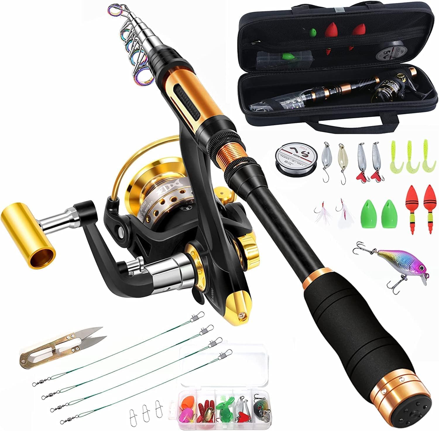 BNTTEAM Set Combinato Canna Da Pesca Telescopica Mulinello Da Spinning Carbonio Con Borsa Esche Per Mare Acqua Dolce Stagno Fiume