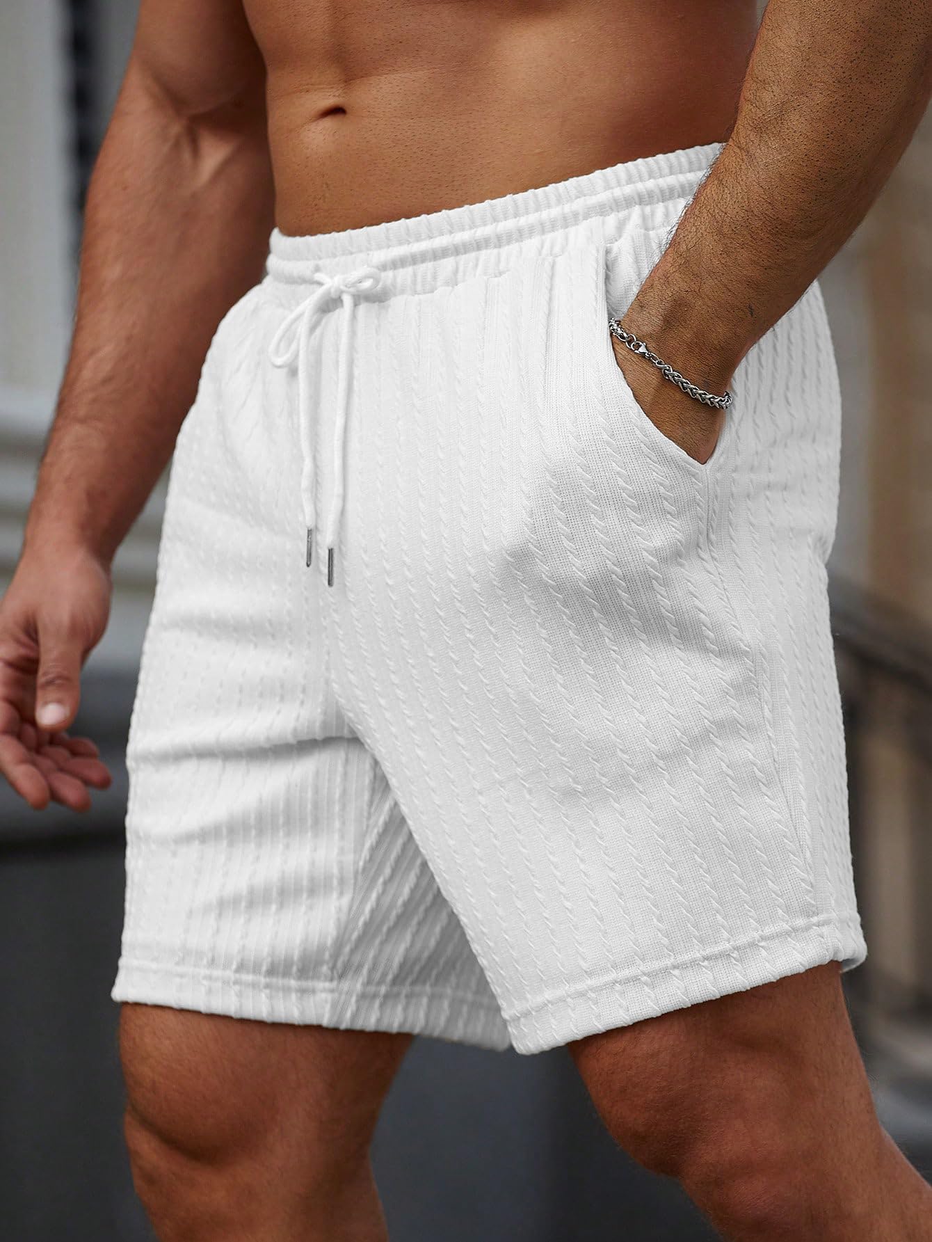 Zilcon Mens Casual Shorts - Cotton Drawstring Summer Beach Stretch Twill Chino Golf Shorts (in, Alpha, M, Regular, White) 2