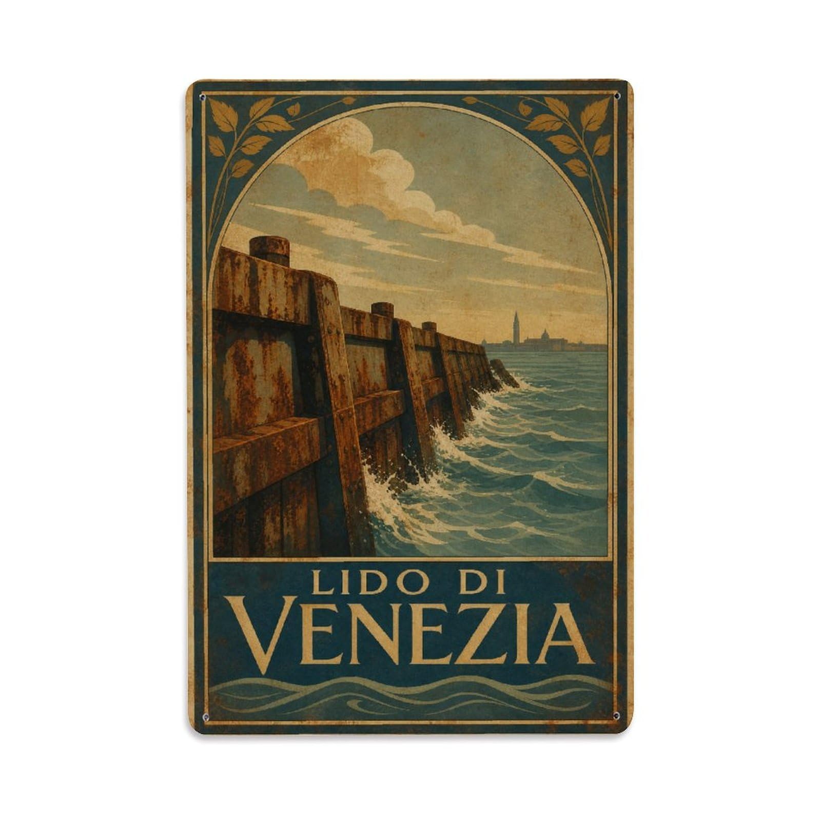 Huiyhb 8X12inch(20X30cm) Vintage Travel Lido Venezia Breakwater Jetty Sea Italy Metal Tin Sign