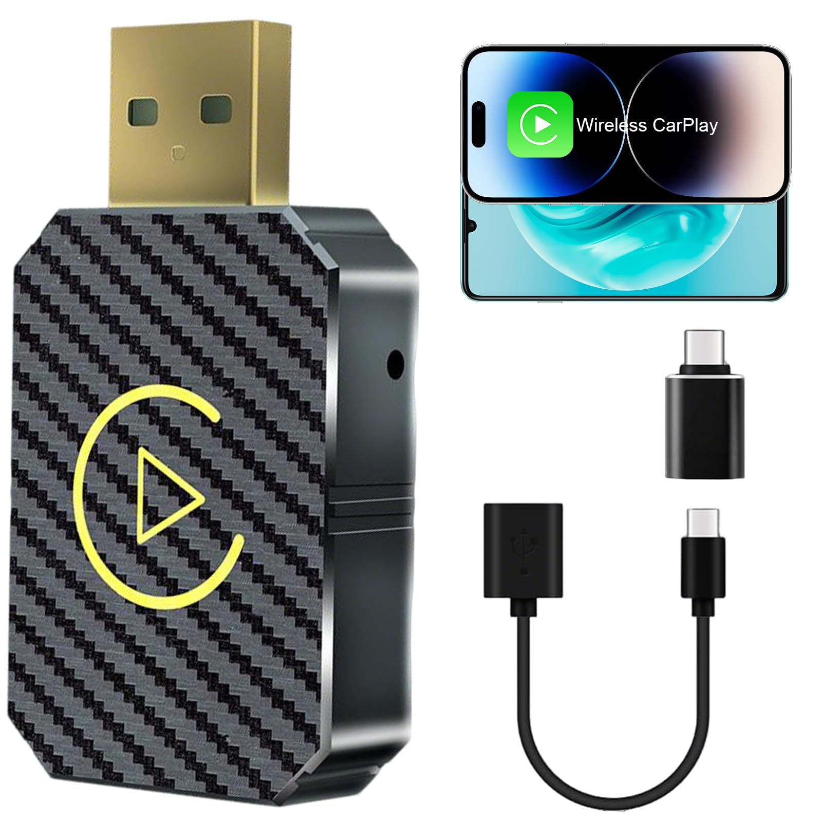 Adaptateur CarPlay Sans Fil, Carplay Android Auto, 2-en-1 Carplay adaptateur sans fil, convertir carplay filaire en car-play sans fil, pour Voitures équipées De Car-play & AA,USB C/A, Plug And Play