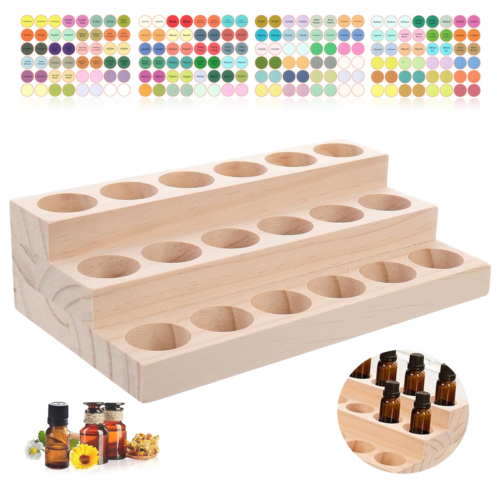 3 strati - 18 Slots Oli Essenziali Scatole Organizer in legno, Espositore per Olio Essenziale Organizzatore Scatola Portaoggetti Adatto per Casa/SPA/Tavolo da Toeletta/Ufficio