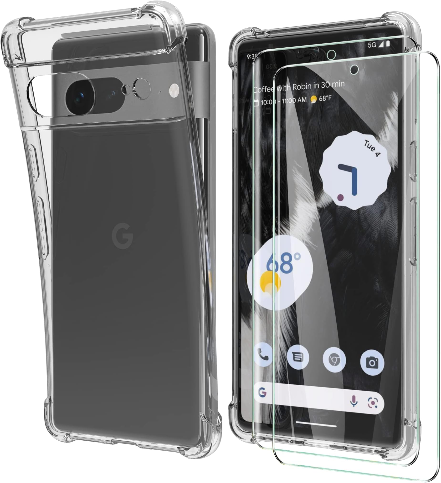 HTDELECCase for Google Pixel 7 + [Pack of 2] Screen Protector, Transparent Soft Thin Mobile Phone Case with TPU Shock Absorption Bumper Case Cover for Google Pixel 7 - Shockproof