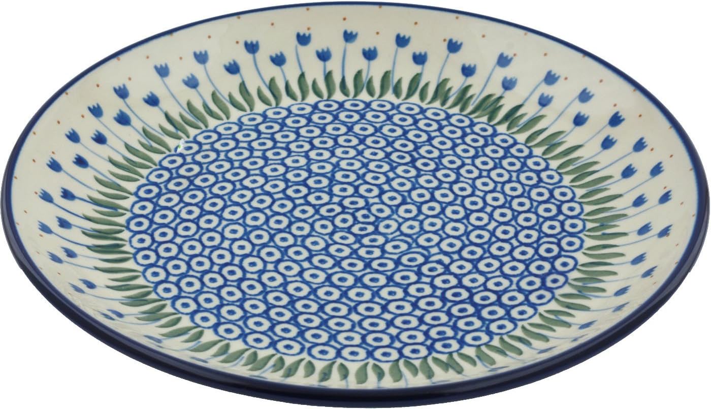 Authentic Polish Pottery Dinner Plate in Water Tulip Design Handmade in Bolesławiec Poland by Ceramika Artystyczna + Certificate of Authenticity
