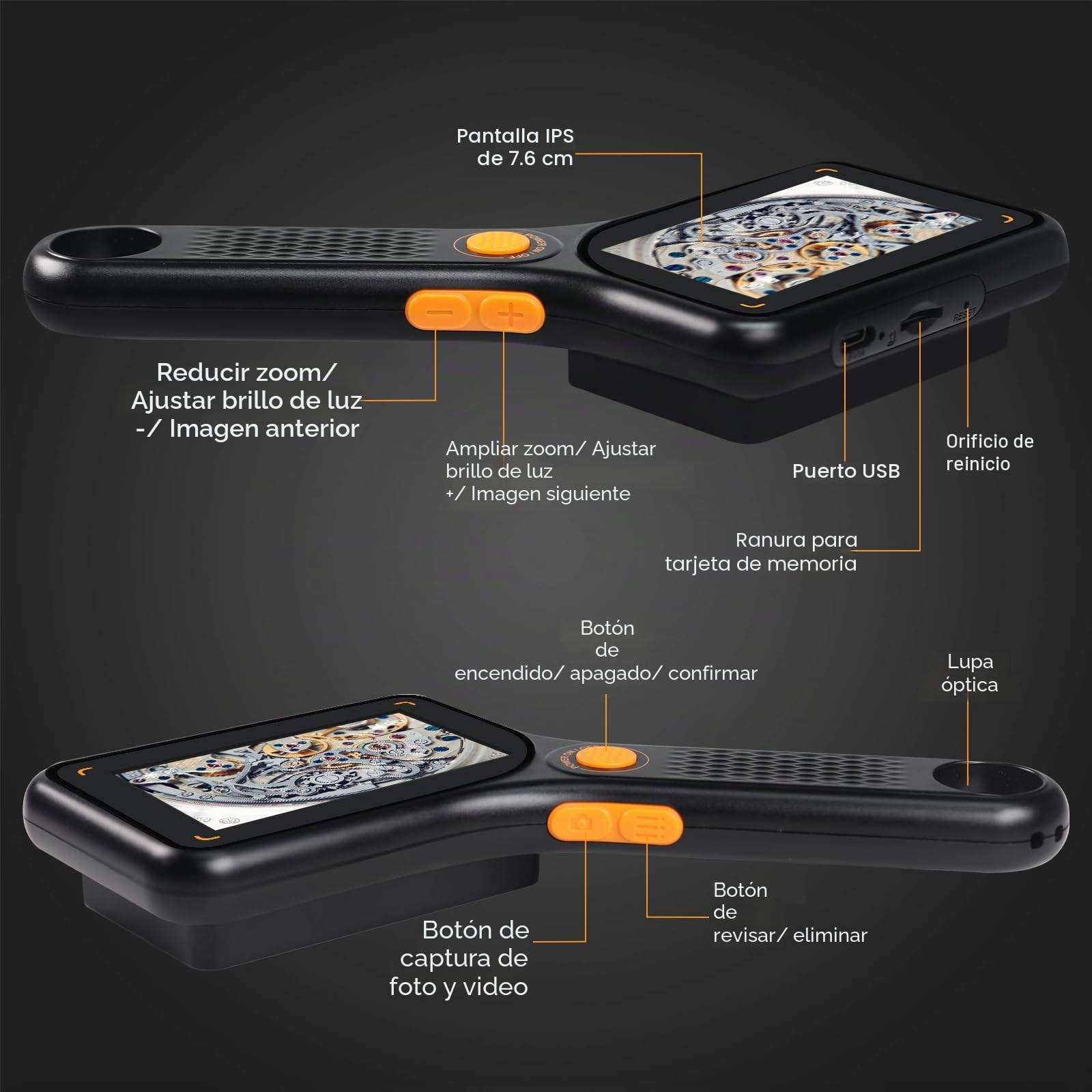 Microscopio digital portátil de 500X con pantalla IPS de 3 pulgadas, 8 luces LED, enfoque automático, cámara de 2 MP, lupa recargable de mano con soporte para tarjeta TF, compatible con Windows/Mac
