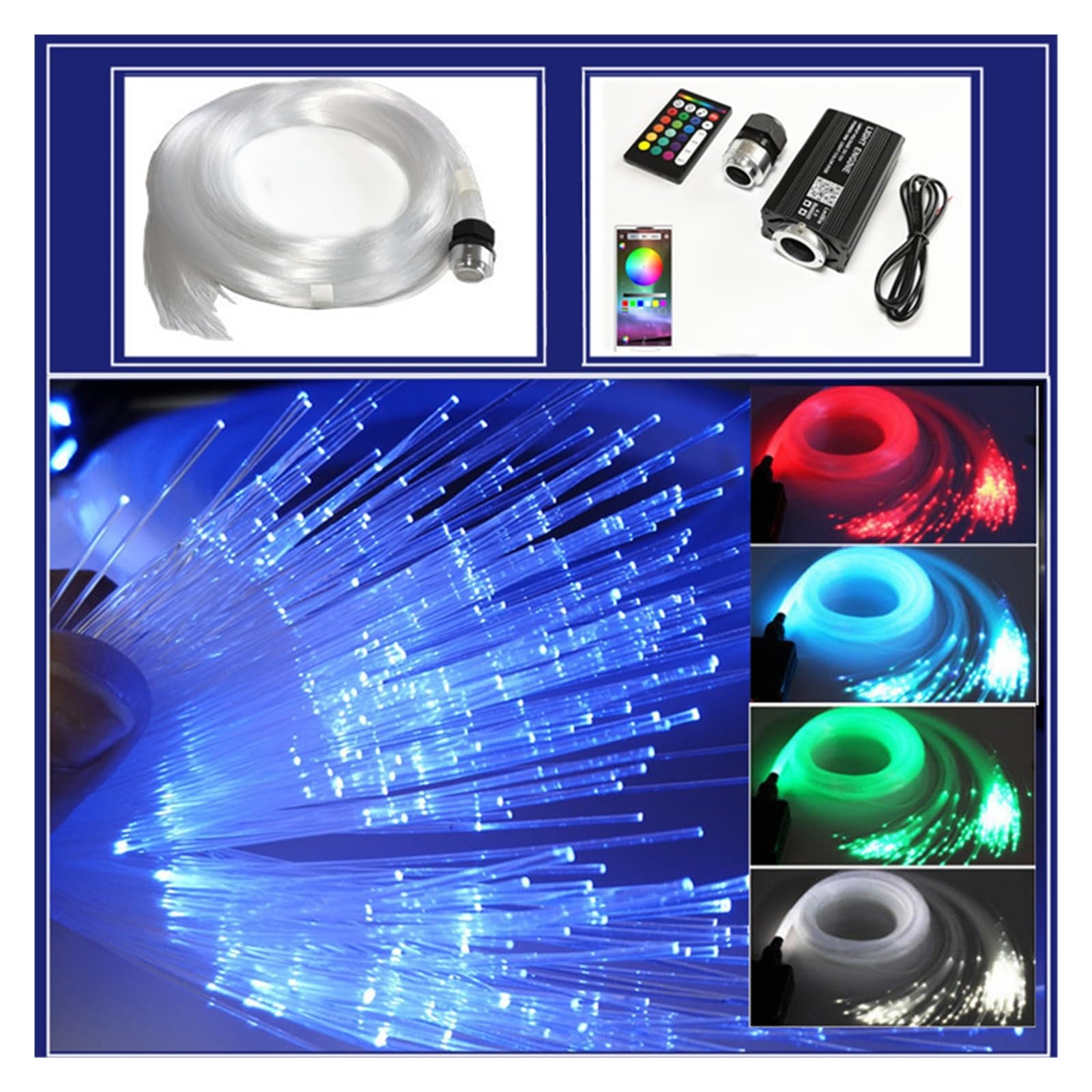 Oświetlenie Wnętrza Samochodu 12V RGB LED Car Star Headliner Zestaw Oświetlenia Sufitowego 300 Sztuk Światłowód