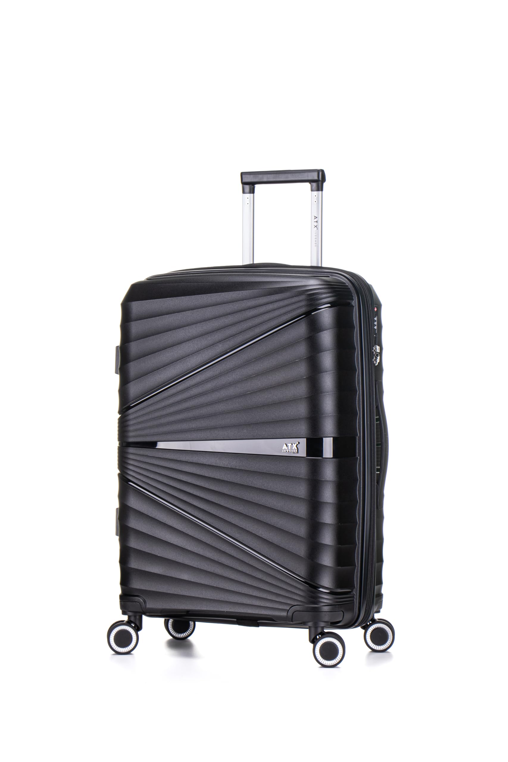 ATX Luggage Medium Suitcase Unbreakable Polypropylene Hard Shell Hold Check in Fits 23-26KG Super Lightweight with 4 Dual Spinner Wheels and Built in TSA Lock (Midnight Black, 65 Liters)