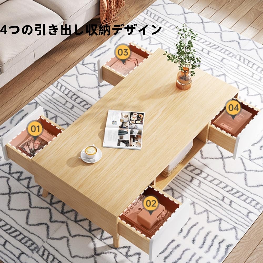 ❣️ローテーブル❣️引き出し付き センターテーブル コーヒーテーブル Amazon.co.jp: ZEOPLE ローテーブル 引き出し付き 幅120×奥行60