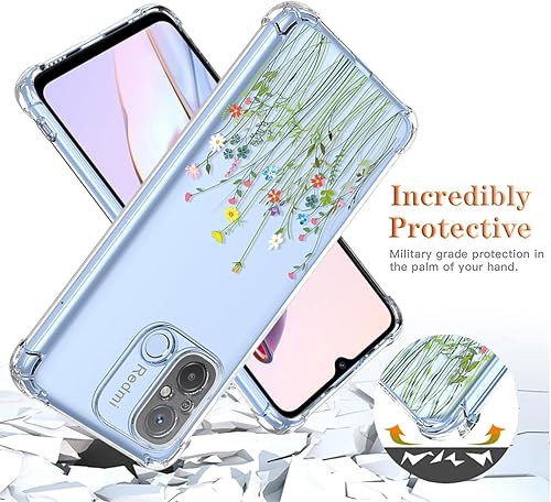 Miniatura 7 de Funda para teléfono Redmi 12C, Poco C55 22120RN86G con protector de pantalla, funda transparente con patrones de jardín de flores, funda protectora