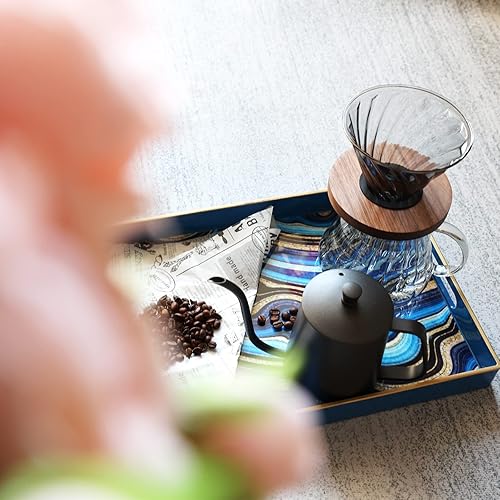 Miniatura 127 de Spsyrine Bandeja para servir, bandeja rectangular de plástico para mesa de centro con asas, bandeja decorativa de mármol para sala de estar