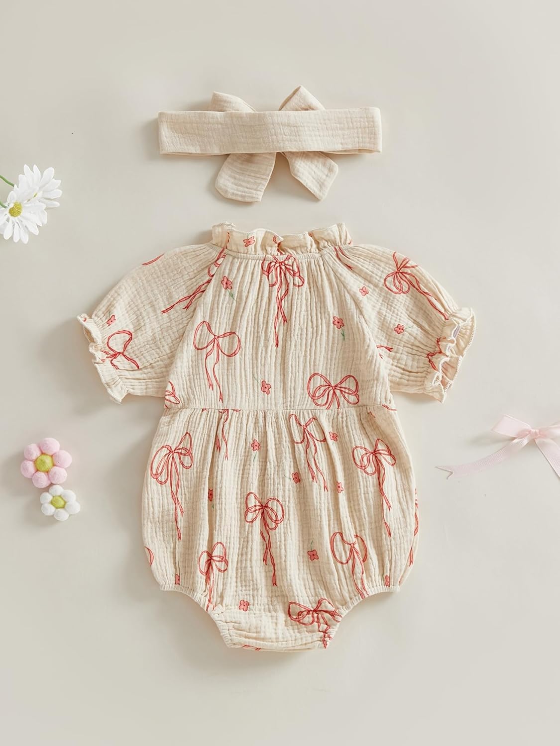 Newborn Baby Girl Muslin Bubble Romper Summer Clothes Vintage Ruffle Short Sleeve Infant Onesie Bodysuits Outfit - Image 5