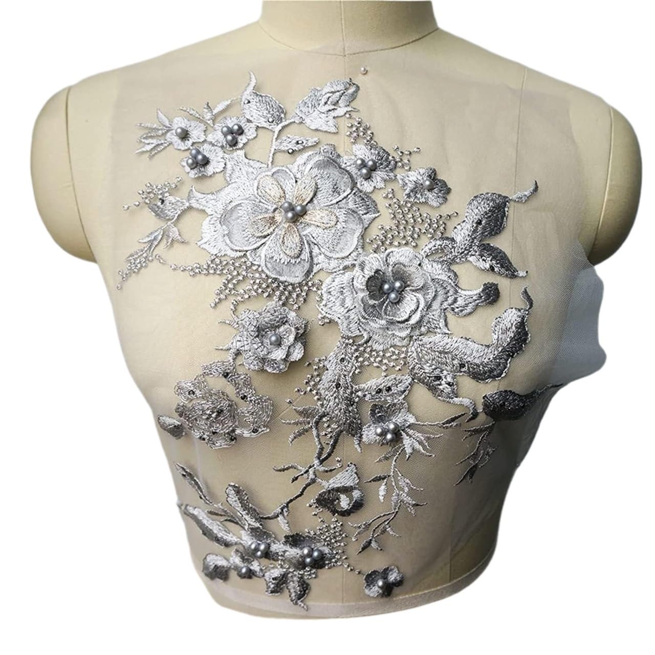 Broderie florale en dentelle 3D grise pour customiser et réparer vos tenues de cérémonie