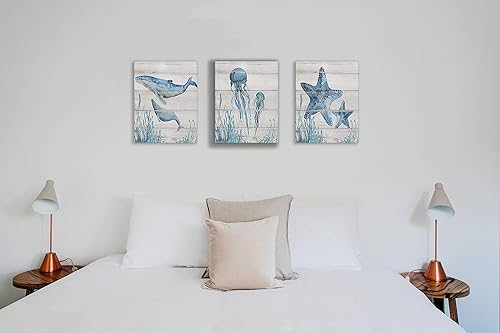 Miniatura 3 de Lienzo de medusas con diseño de caballito de mar y estrellas de mar, letreros enmarcados para el hogar, habitación, sala de estar, oficina,