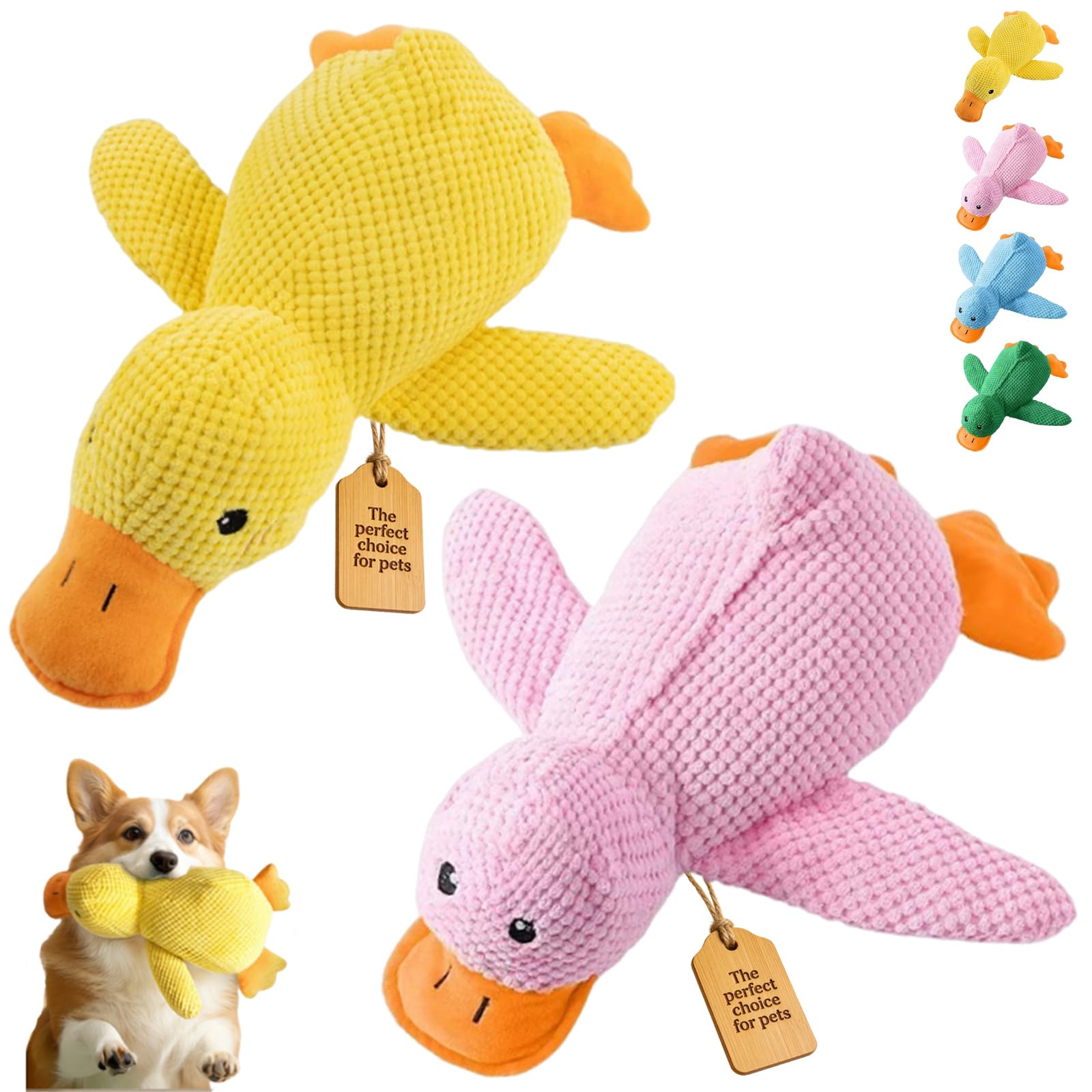 2026 New Calming Duck Toy for Dogs, Interactive Quacking Dog Toy with Quack Sound and Crinkle, Soft Plush Durable, Chew Doll with Squeaker for Pets Indoor and Outdoor (Yellow+Pink, L: 45 * 38CM)