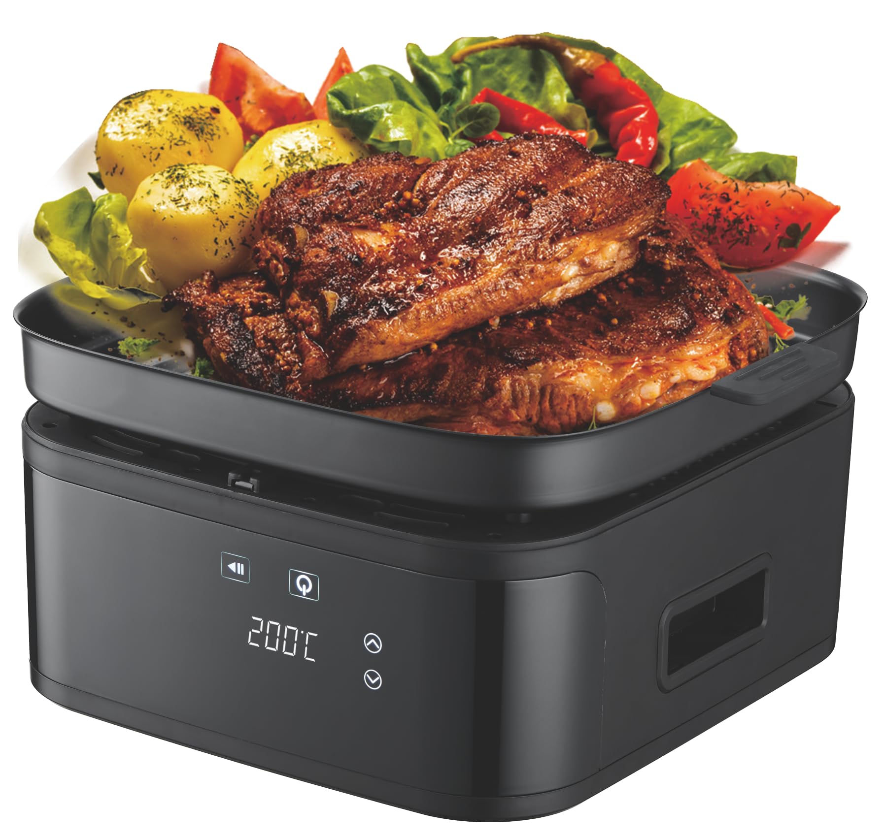 KEINVE Easy Fry & Grill - Friggitrice ad aria calda, tecnologia 2 in 1, display digitale, 8 litri, 8 programmi di cottura, a risparmio energetico, senza olio, nero