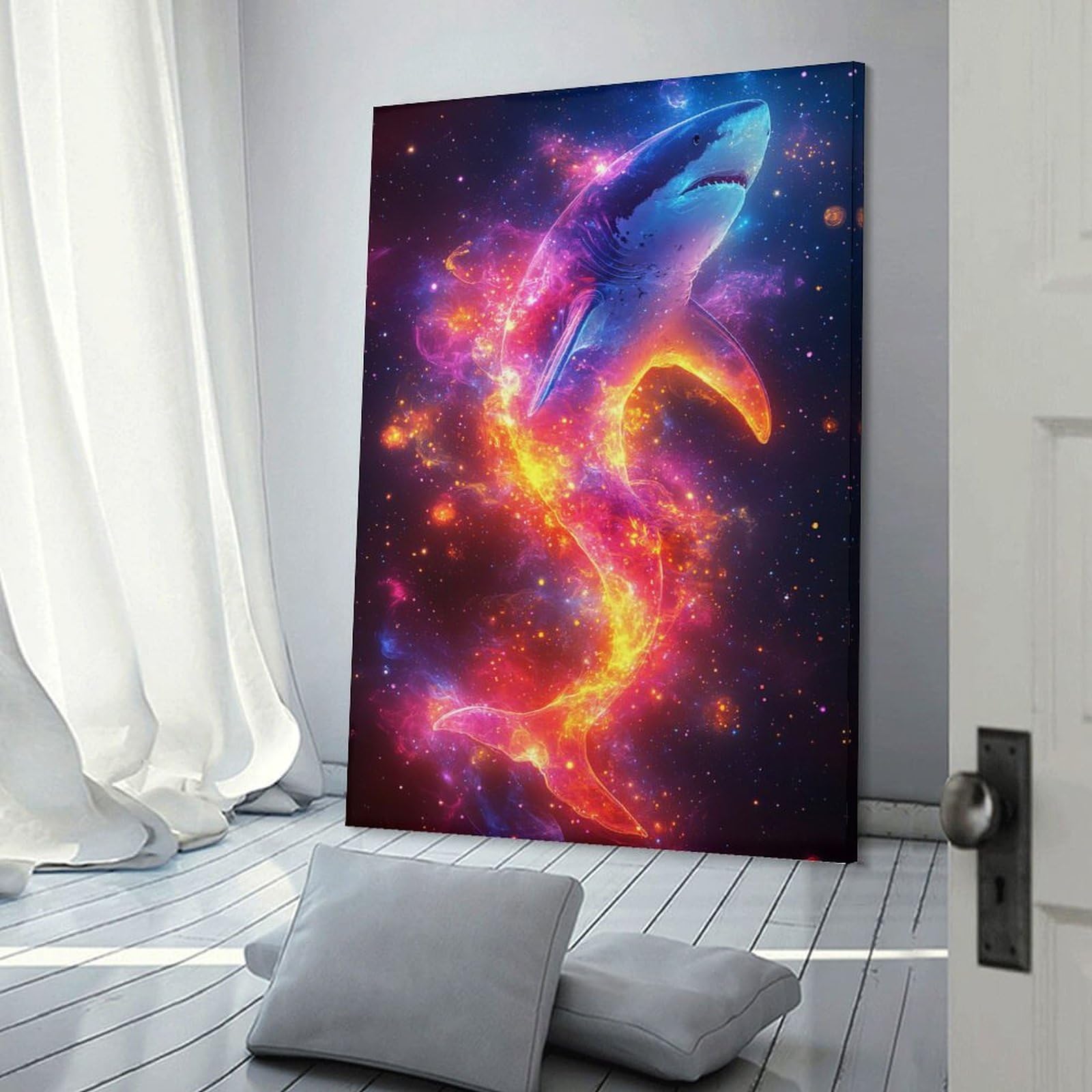 Junmoney Frame-Style-14 Canvas Wall Art Cosmic Shark Nebula, 24X36inch(60X90cm), For Lounge, Study, Hallway Or Flat Walls, Canvas Wall Art That Fits Changing Layouts