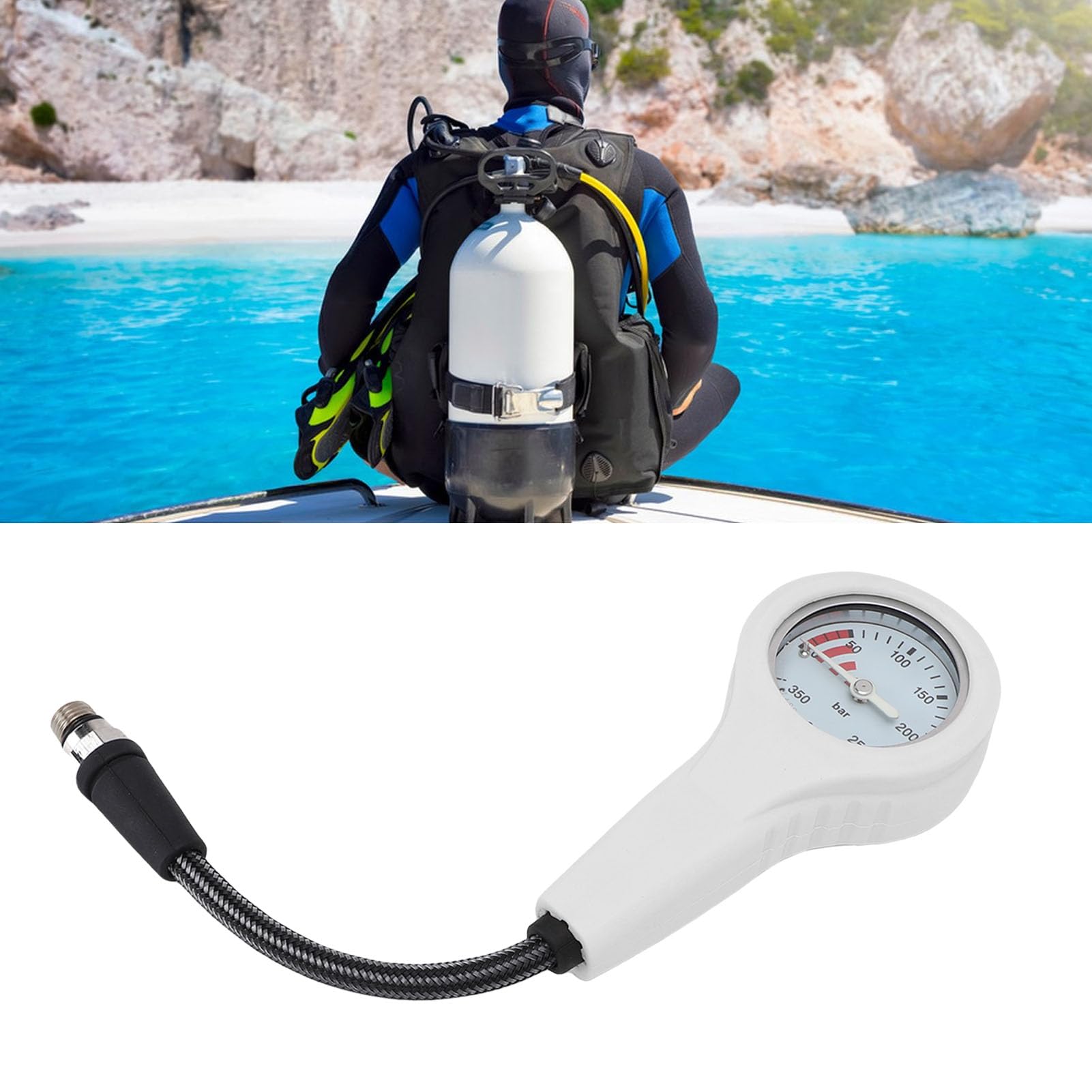 Jiawu Manometro per Immersioni Subacquee Affidabile Bagliore Scuro Strumento per Test della Pressione Sommergibile per Immersioni Subacquee Quadrante Bianco in Fibra di Carbonio per Gli Appassionati