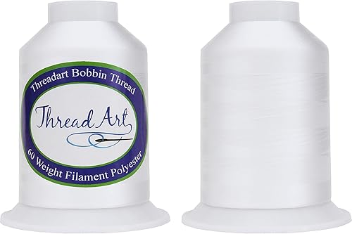 Threadart Hilo de bobina - 60wt blanco - Dos enormes carretes de 16,404.2 ft - Paquete doble - Bordado a máquina