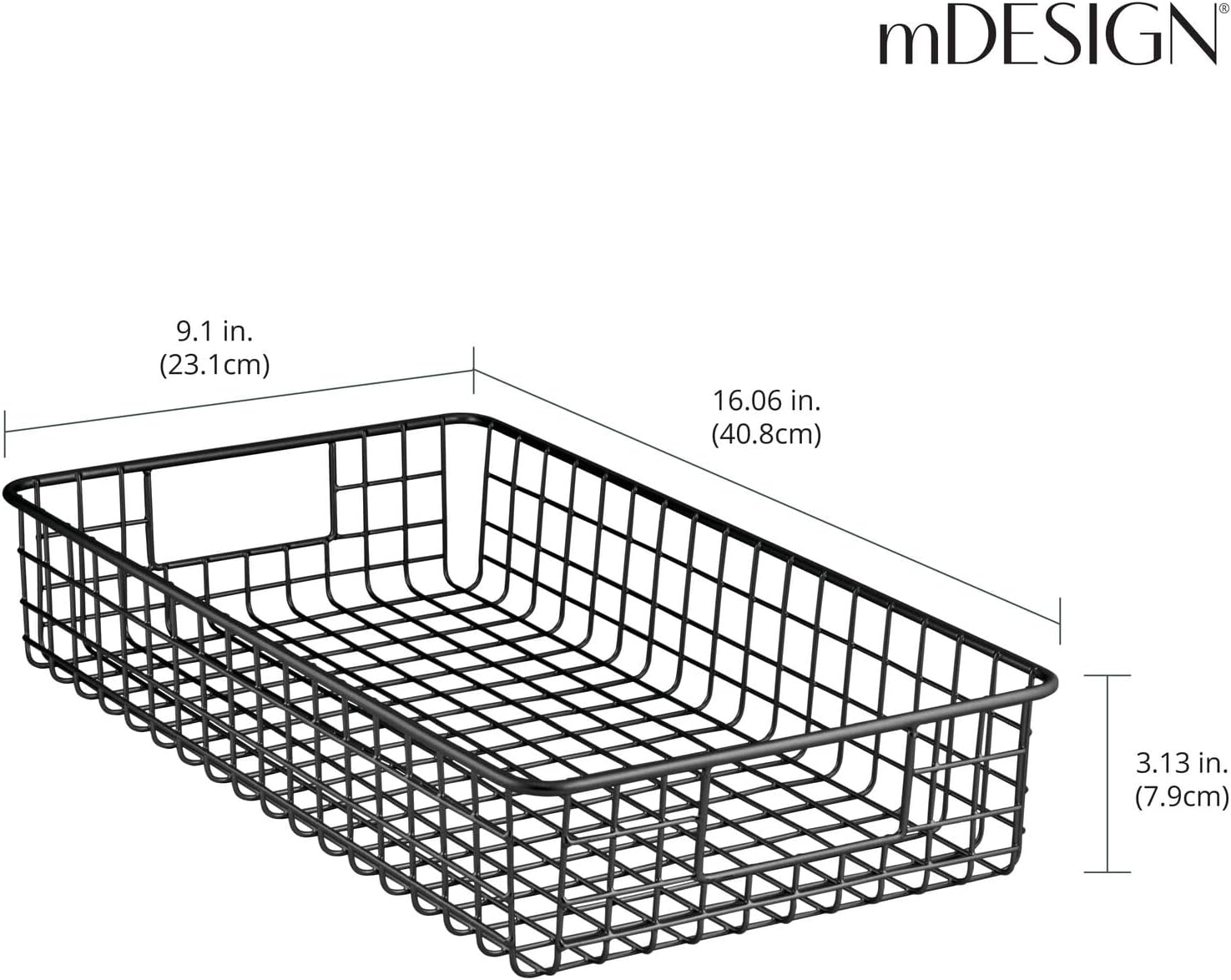 mDesign Wide Wire Storage Basket for Kitchen, Pantry, Cabinet - Pack of 2, Matte Black ?