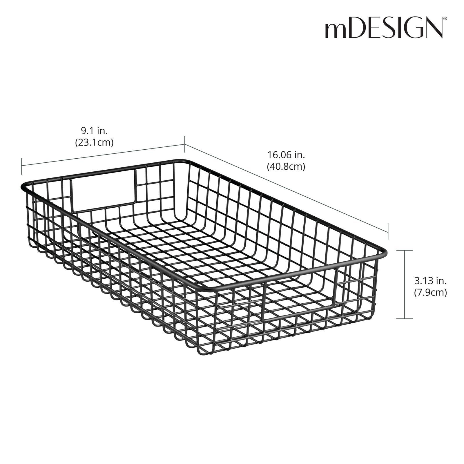 mDesign 2er-Set Drahtkorb aus Metall – breiter Allzweckkorb zur Aufbewahrung auf der Arbeitsplatte, in der Küche, Speisekammer etc. – auch als Schrankkorb geeignet – mattschwarz