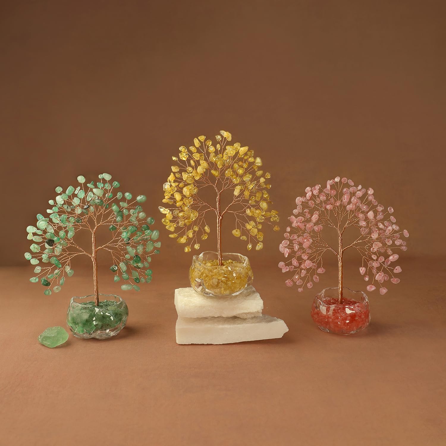 Citrine Arbre en Cristal Naturel Feng Shui Bonsaï Arbre de Vie Pierres de Guérison Reiki Chakra Décoration Maison Bureau Porte Bonheur Cadeau Spirituel Base Verre 17 cm