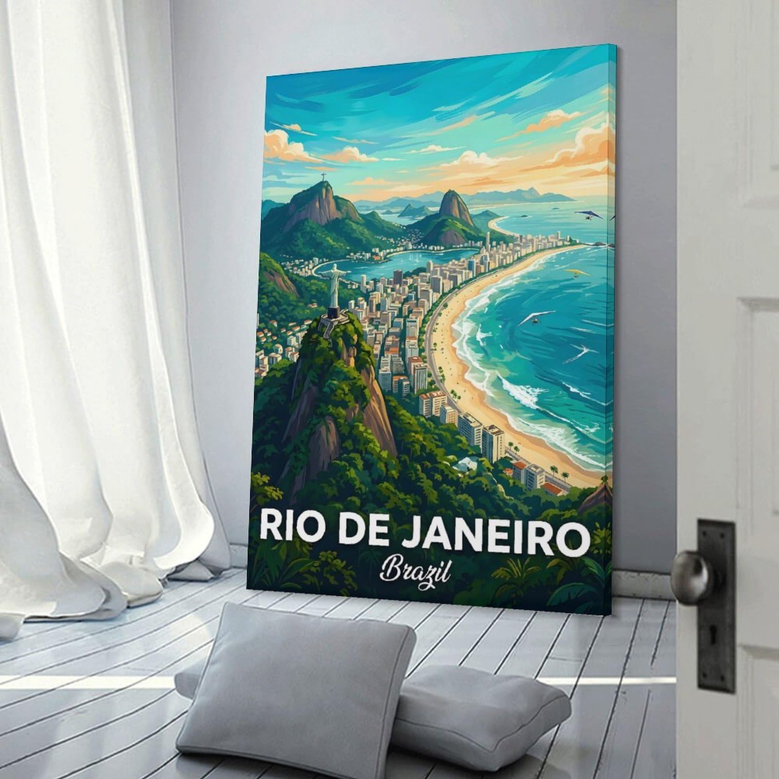 Junmoney Rio De Janeiro Cityscape with Christ The Redeemer Canvas Wall Picture 24x36inch(60x90cm), for Living Spaces, Bedrooms Or Relaxed Rooms, Modern Wall Decor for Cosy Interiors