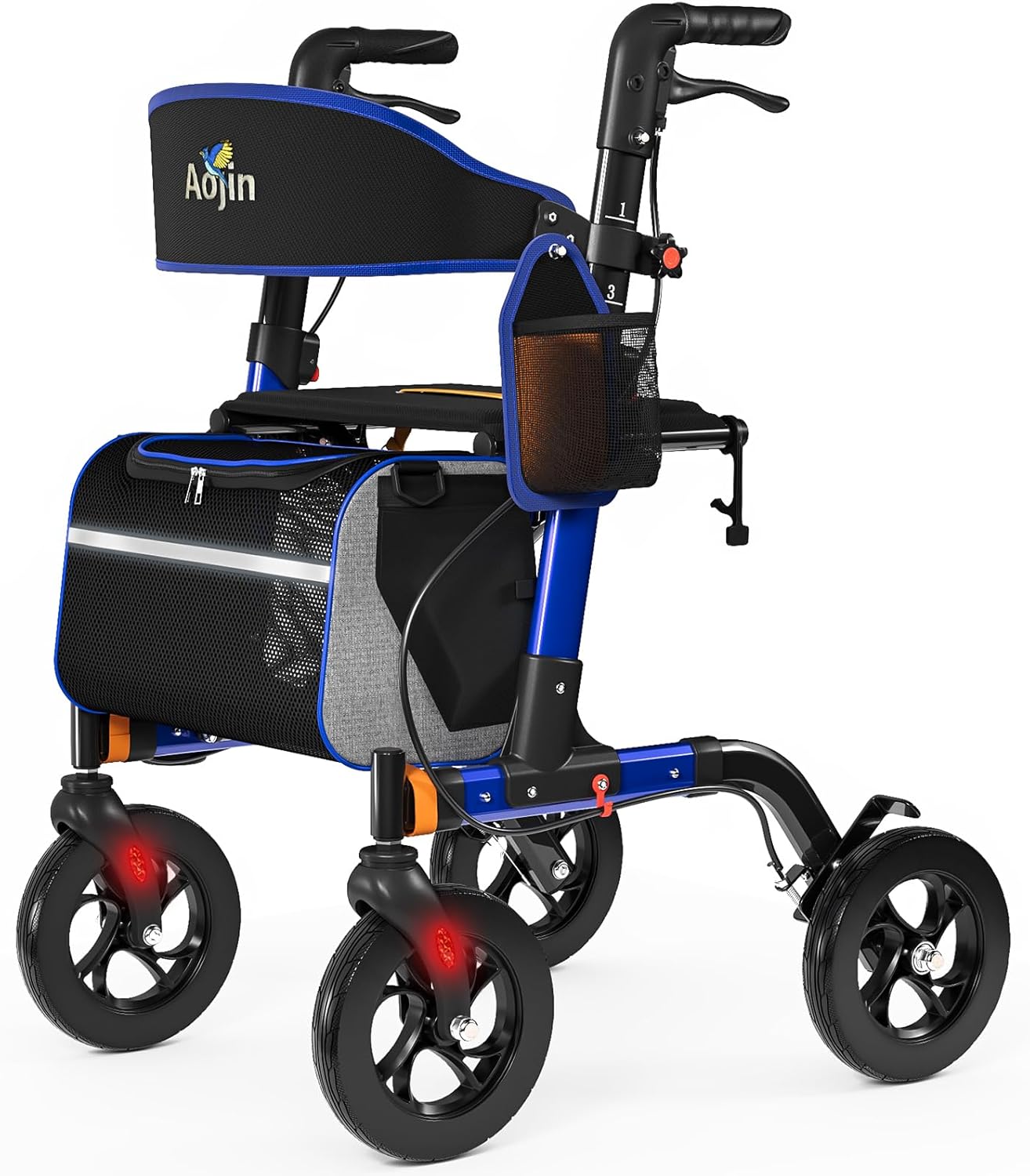 Walkers for Seniors, Rollator Walker with Seat, 350 lb Weight Capacity, 18 Big Seat, 8 All-Terrain Wheels, 6-Level Adjustable Height, Lightweight Aluminum Frame Rollator Walkers for Seniors (Blue)