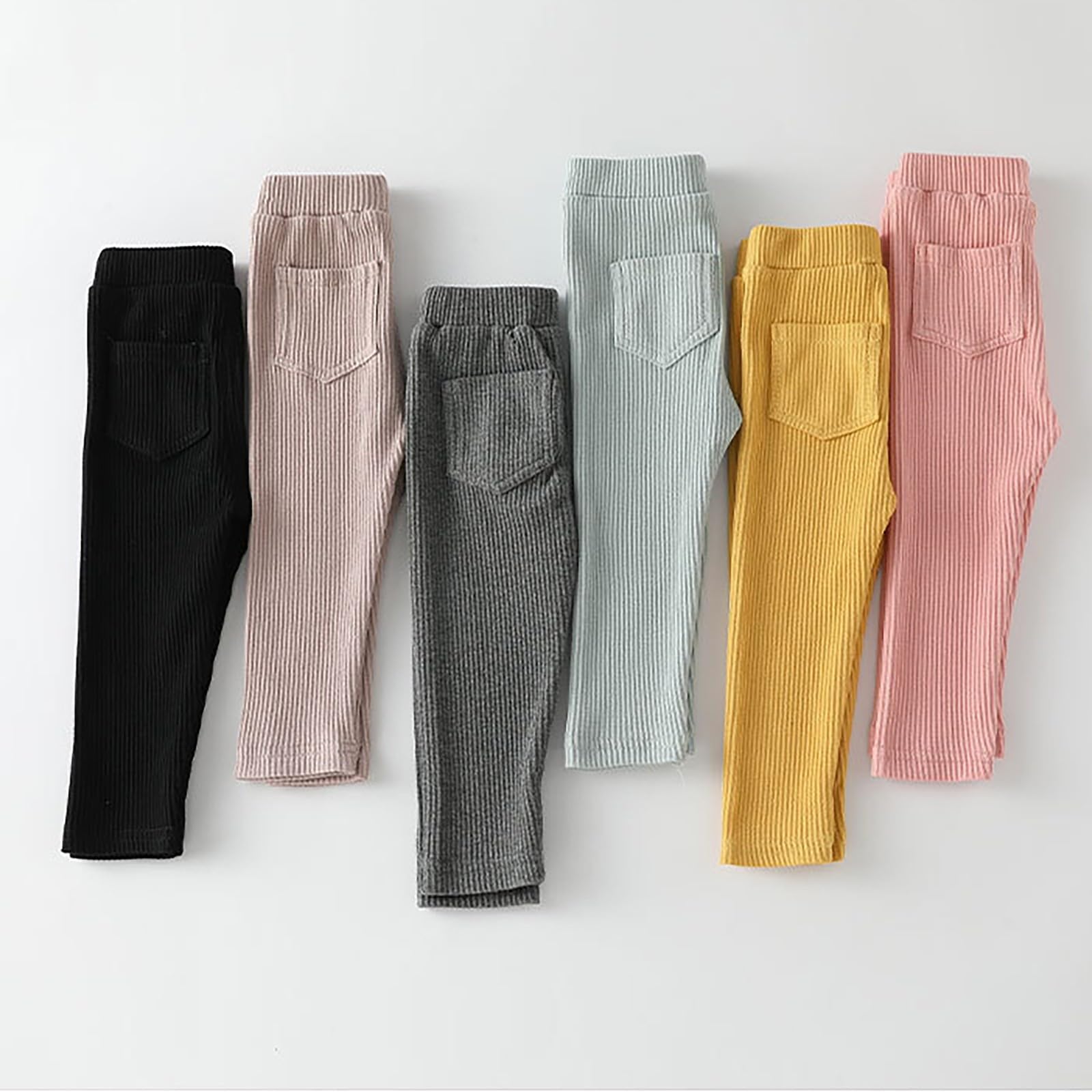 Toddler Baby Boys Girls Ribbed Leggings Kids Solid Color Elastic Waist Yoga Pants Footless Stretchy (Yellow, 3-4 Years)