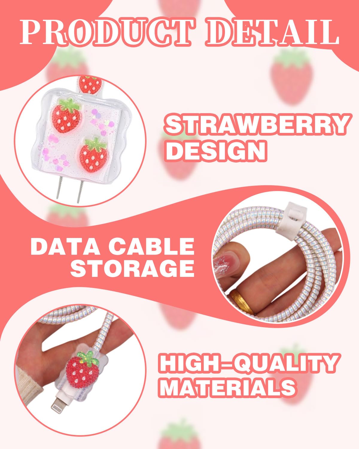1 pezzo Protezioni a Motivo a fragola, Cavi Protezioni Compatibile con iPhone, Protettivi per Caricabatterie USB-C per Donne, Antigoccia Impedisce de Cavo Linee Dati