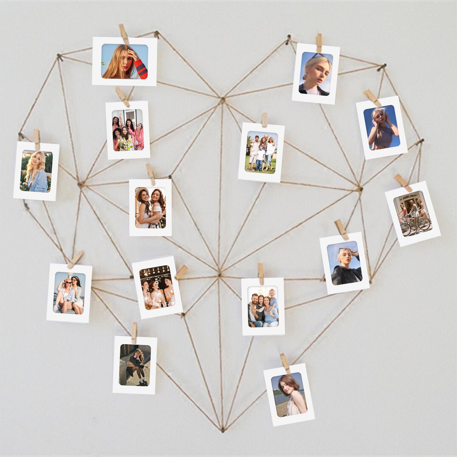 Lot De 50 Cadres Photos En Papier Kraft Blanc Avec Pinces En Bois – Déco Murale Guirlande Photo Pour Anniversaire, Mariage Ou Fête