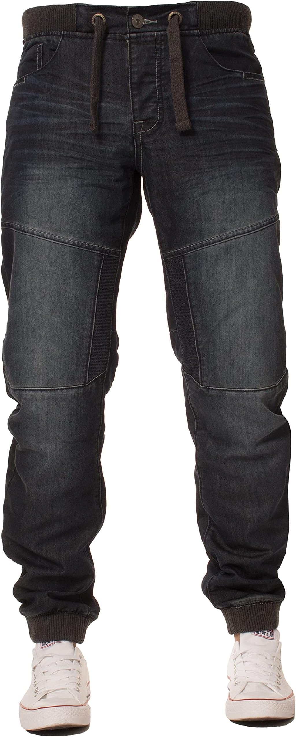 Enzo New Mens Cuffed Denim Joggers Jeans Black Fashion All Big King Sizes