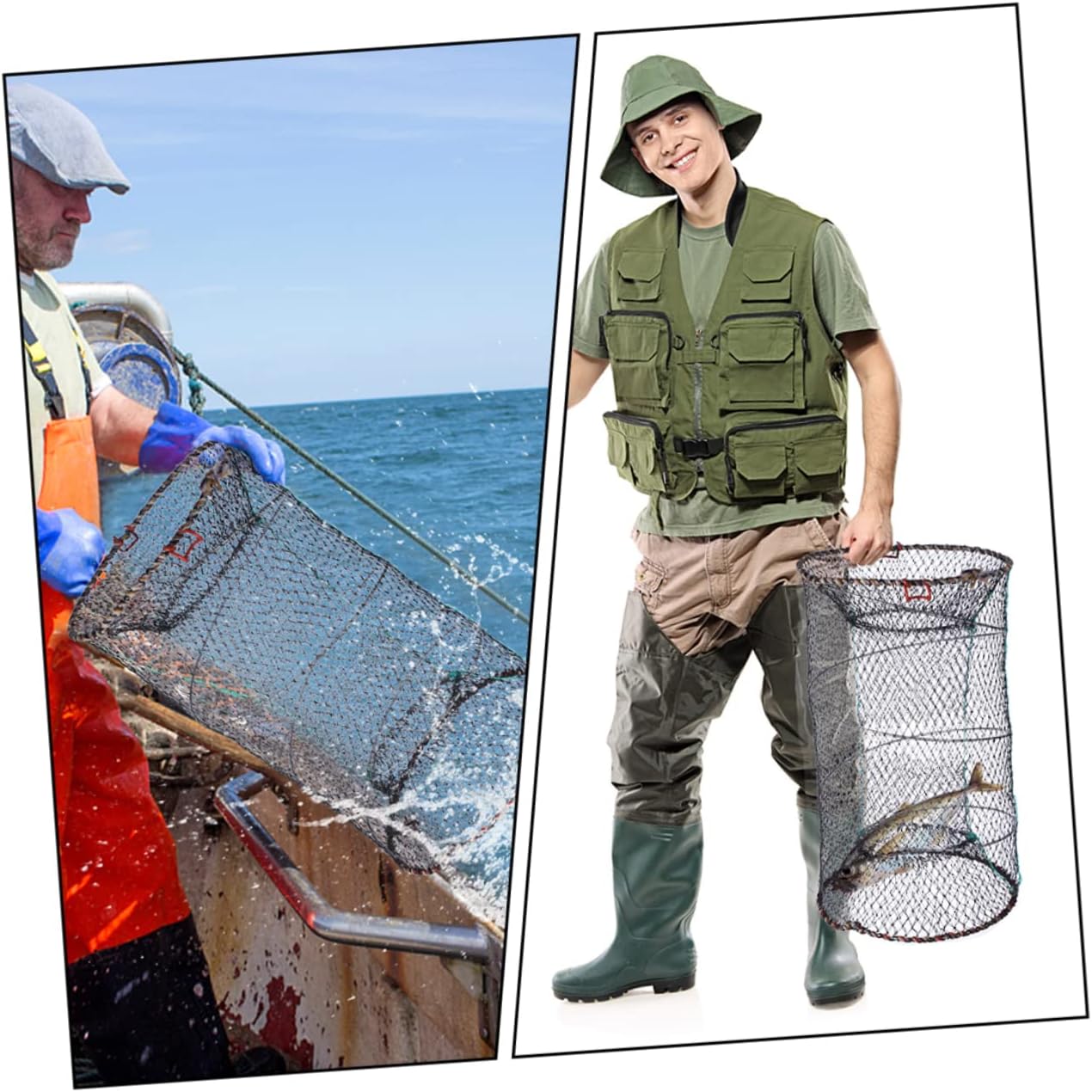 2pcs Folding Fishing Net Professional Lobster Trap Portable Bait Trap for Fish