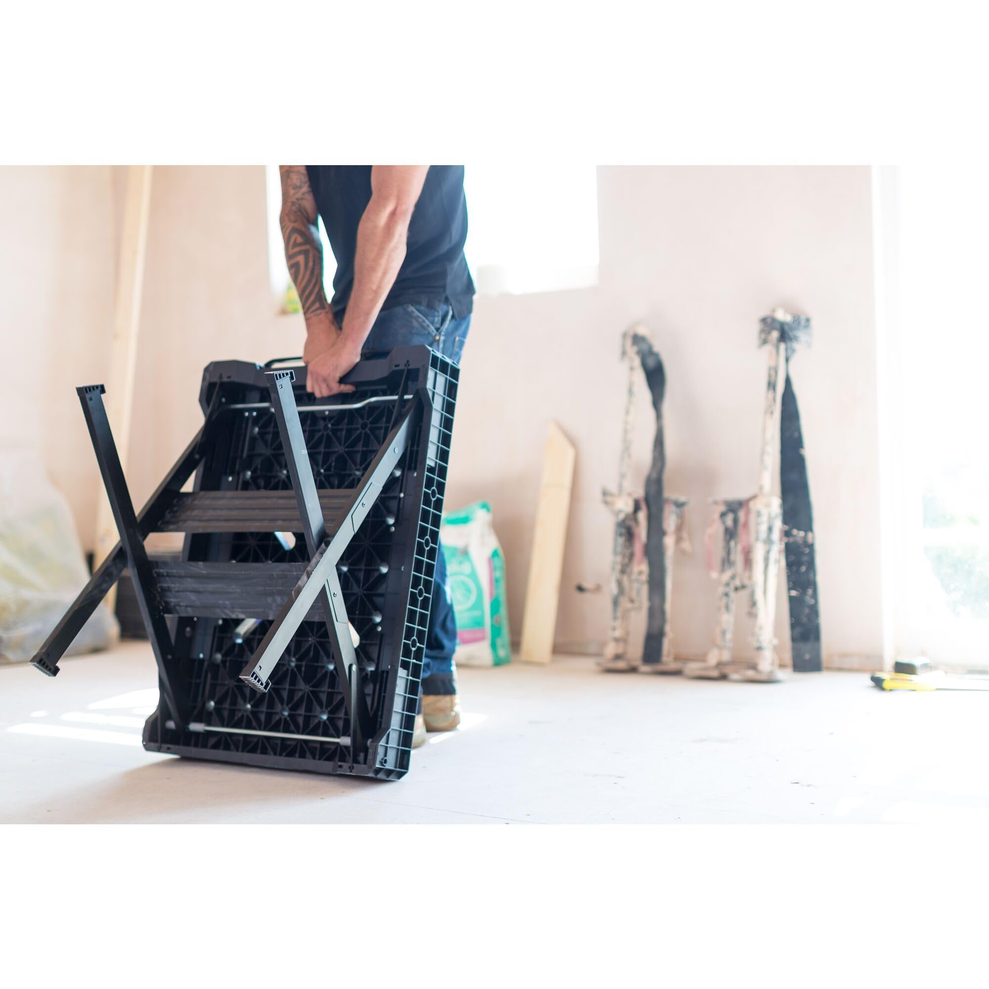 STANLEY FATMAX Express Banco da lavoro pieghevole - Piano di lavoro portatile con capacità di carico di 450 kg, compatibile con morsetti, peso di 10 kg, FMST1-75672