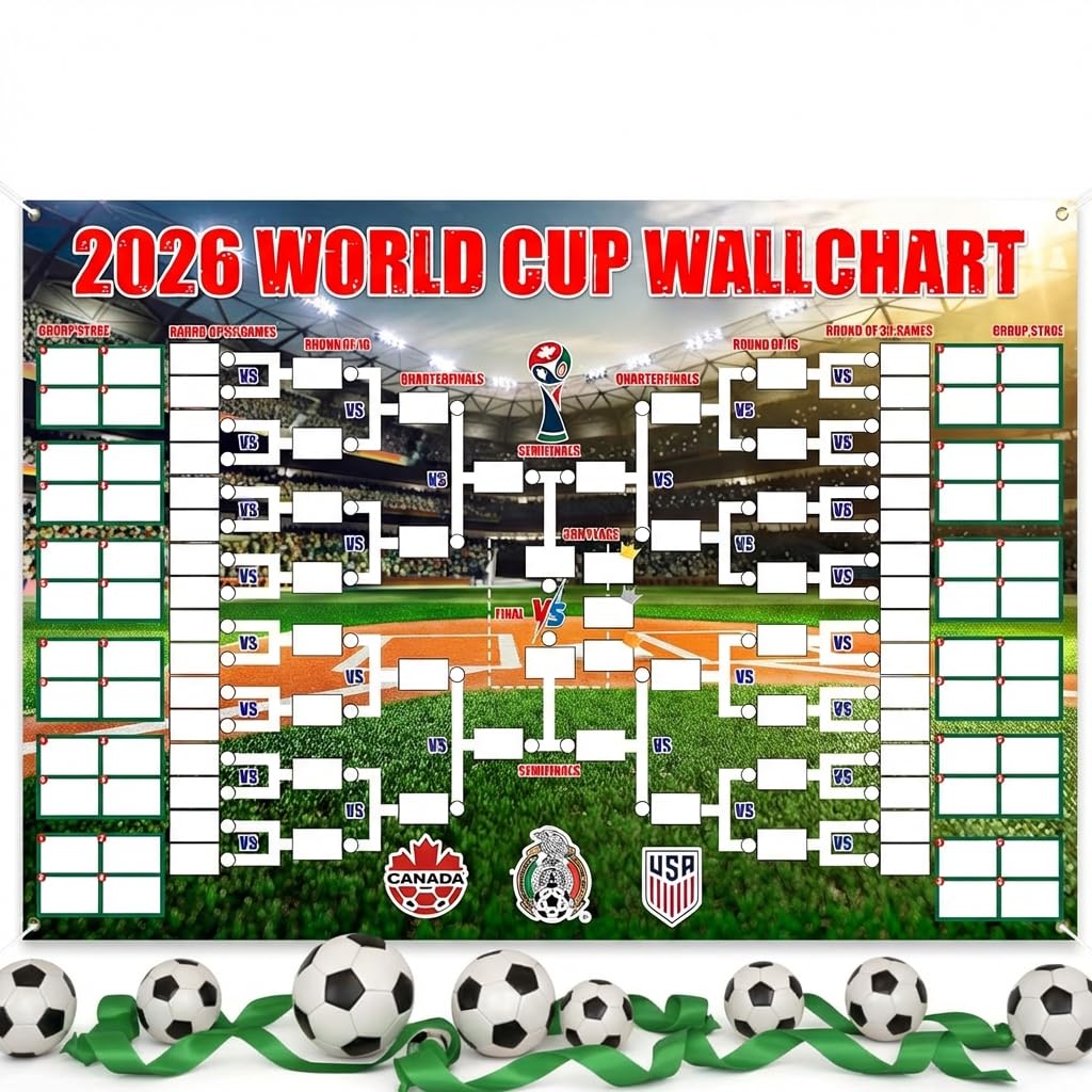 World Cup Wall Chart 2026,Cup Football Wall,Cup Wallchart,Schedule Poster,Party Decorations,Size 90x60cm Fixtures,Great Gifts for Soccer Fans Interactive Foldable,Match Bedroom Gymnasium Fan Gift (B)
