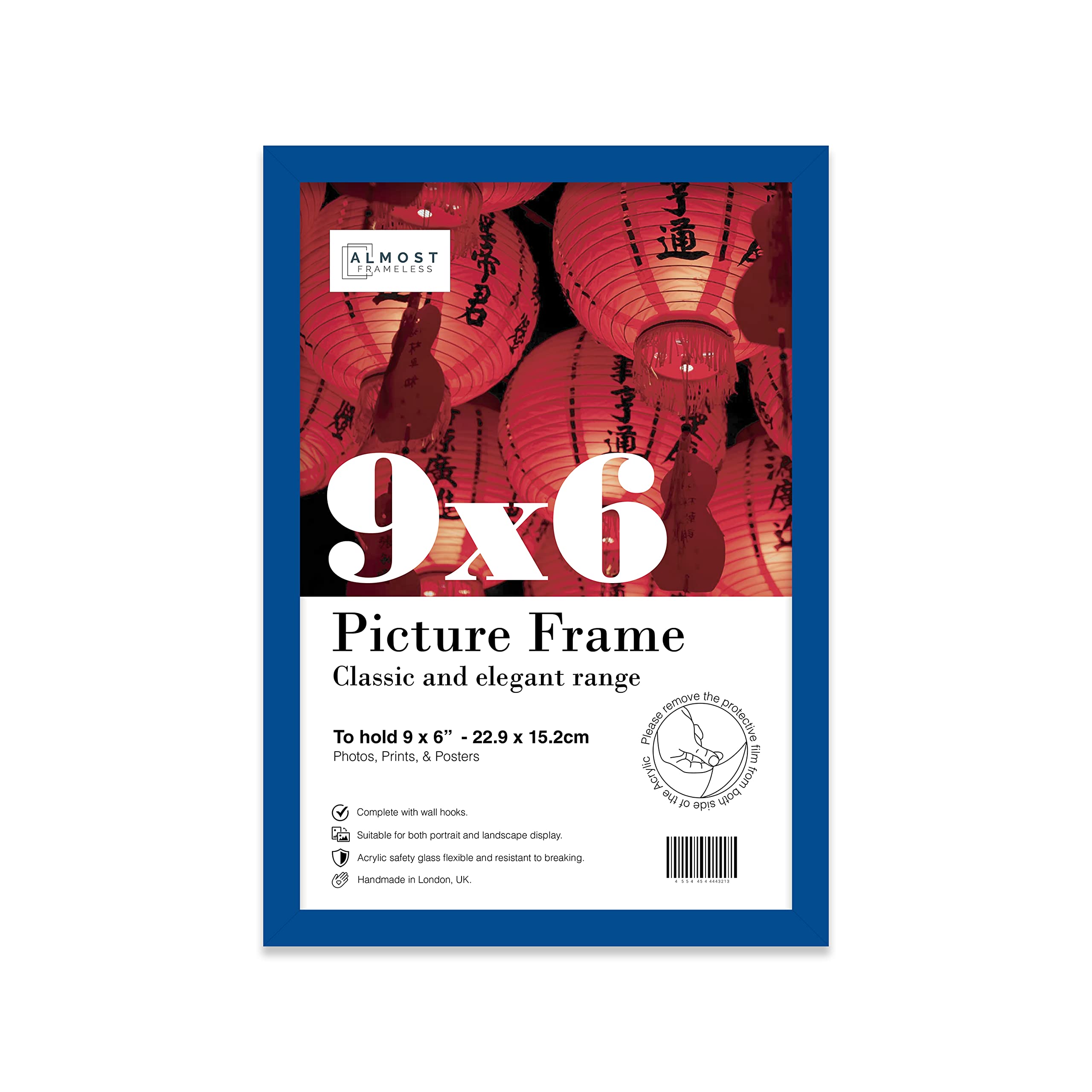 9x6 Inch Blue Photo Frame Wall Mountable and Freestanding Picture Frame Standard Photograph Size, 9" X 6" (23 X 15cm)