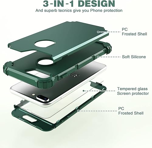 Miniatura 7 de IDweel Funda para iPhone 8 Plus, iPhone 7 Plus con protector de pantalla, 3 en 1, híbrida a prueba de golpes, protección resistente, cubierta de