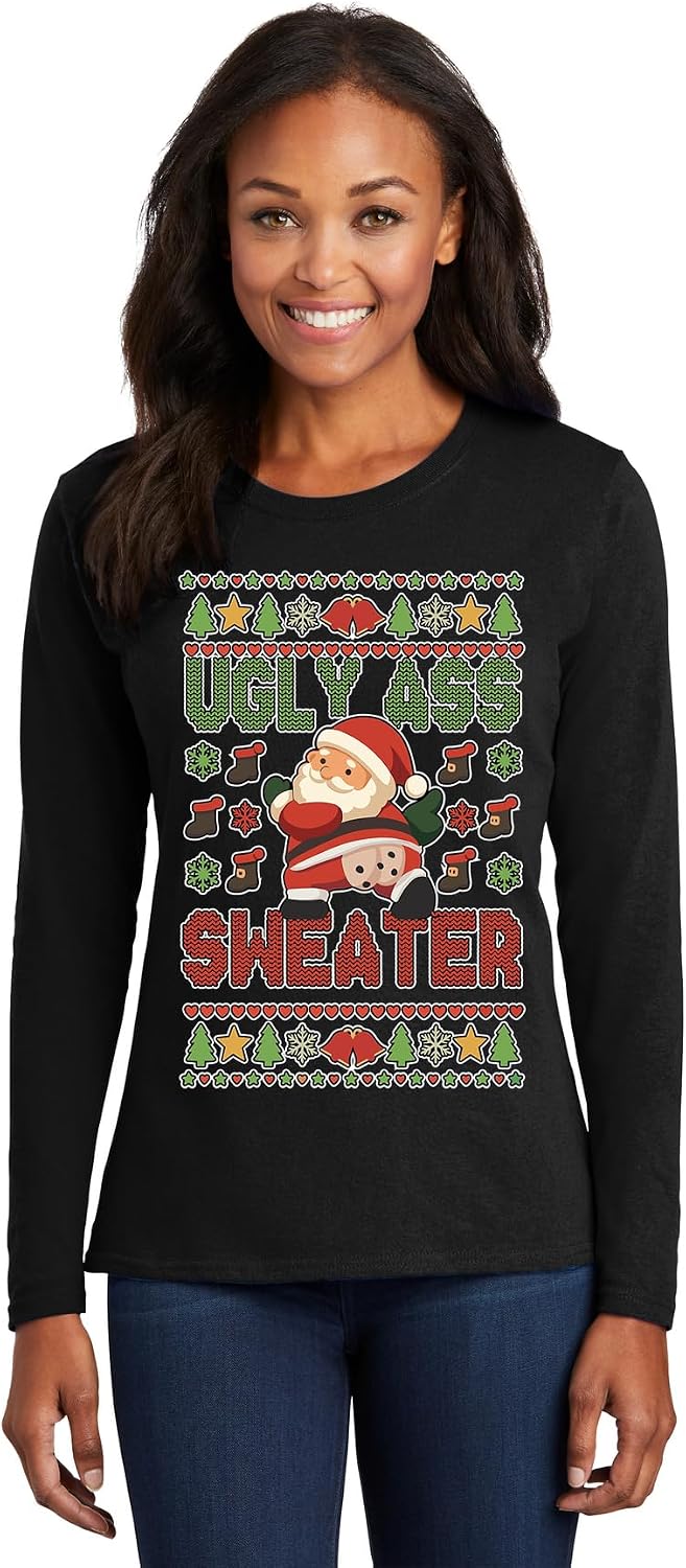 Ugly As Sweater Santa Funny Ugly Christmas Womens Long Sleeves