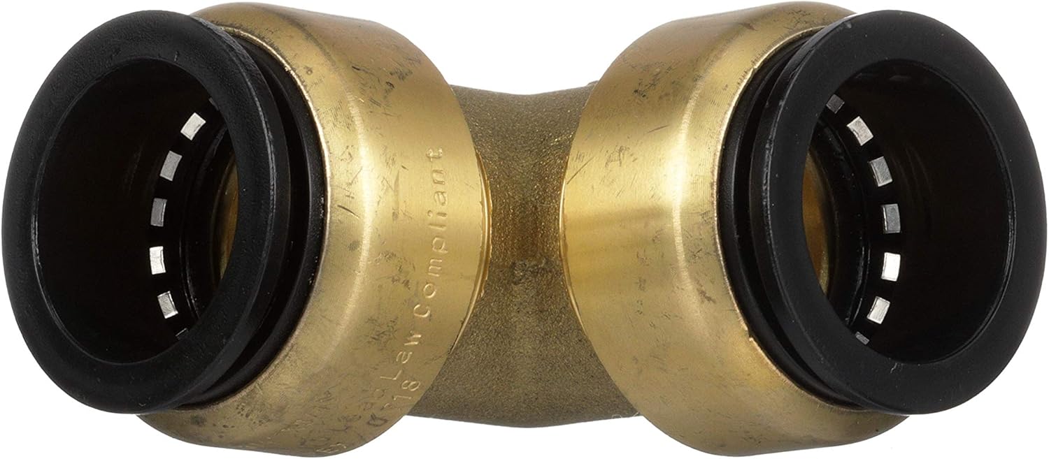 Watts LF4717-18 AquaLock Brass Series, 1" CTS x 1" CTS Lead-Free Brass Union Elbow Connector, O-Ring, Quick Push-to-Connect Design, Tool-Free Installation