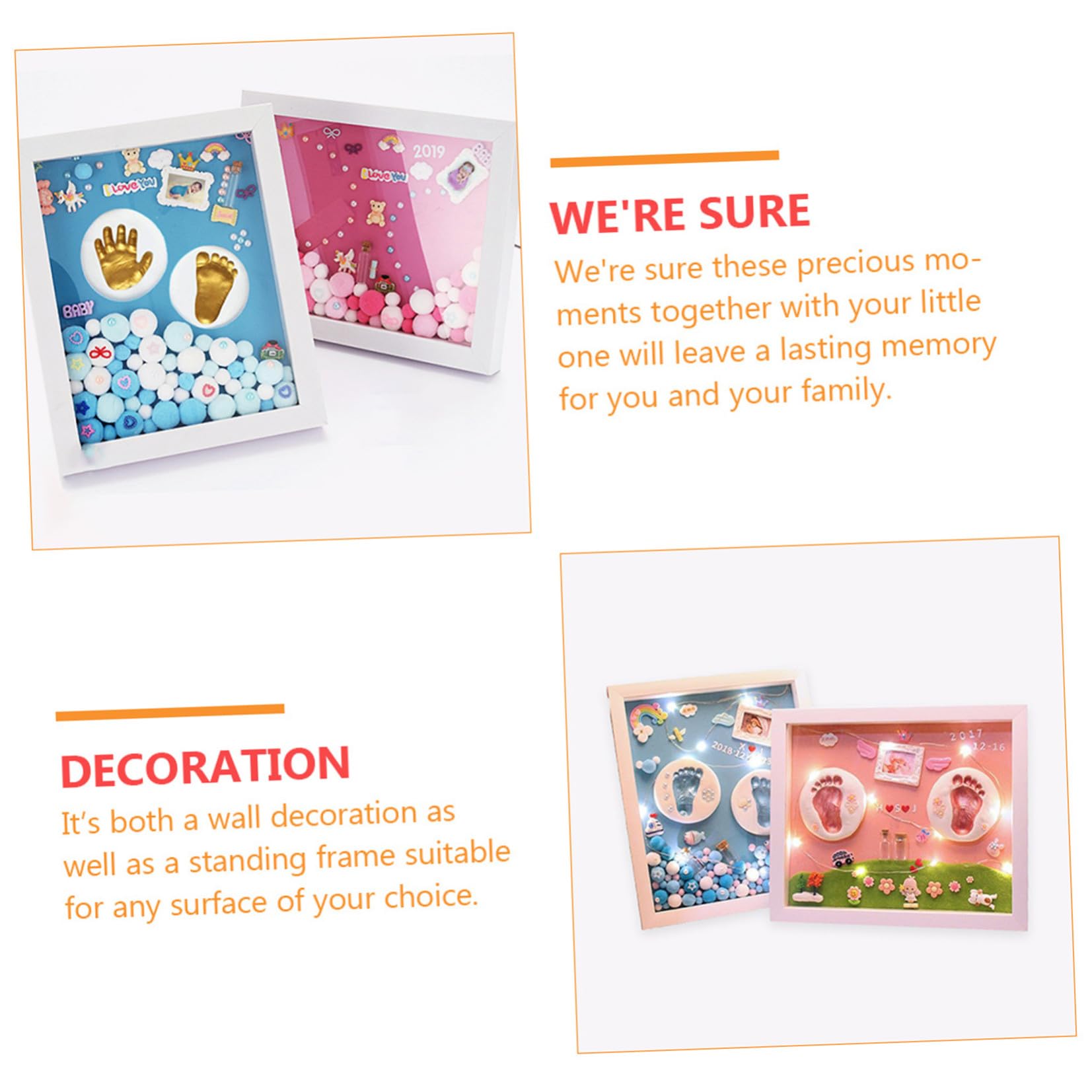 Kit Impronte Bimbi Oro Cornice Foto in Acrilico per Ricordi Nascita Neonata, Decorazione da Parete per Battesimo e Regalo Primo Compleanno