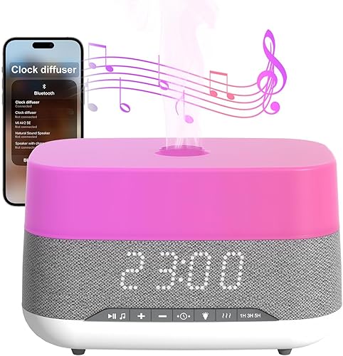 Difusor de aceite esencial de 10.1 fl oz con altavoz Bluetooth y reloj despertador, apagado automático, luz nocturna colorida, temporizador para
