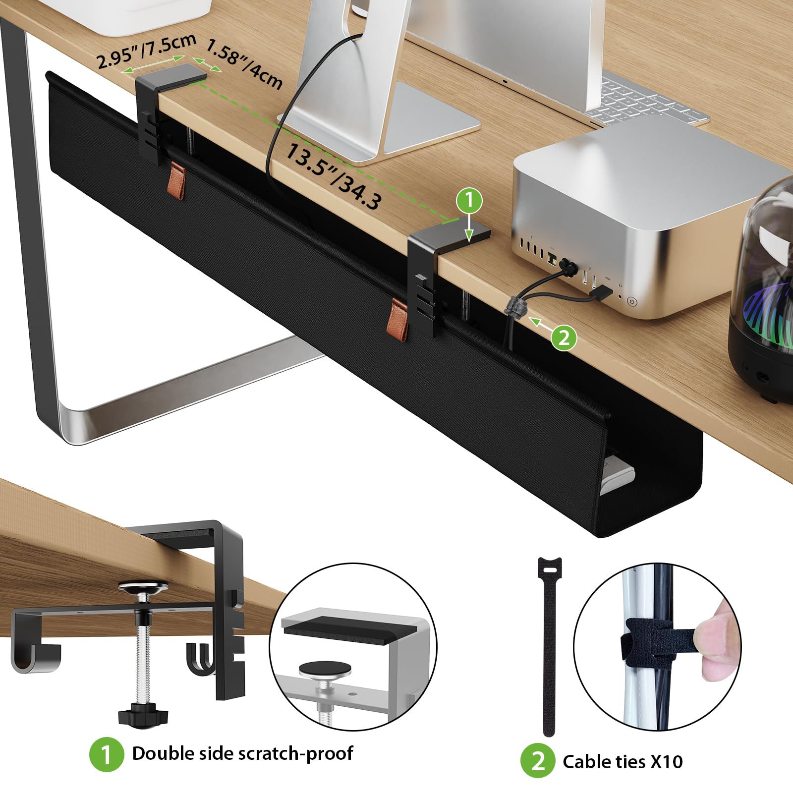 KEEGH Under Desk Cable Management Tray, 30" No Drill Cord Management Under Desk, Clamp/Screw Mount - Image 4