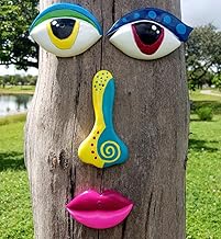ARCUZ Tree Face Sculpture Colorful Style Decor Outdoor Garden Tree Art Faces Decor Creative Faces for Trees Decorations Outdoor Faces Weather Resistance Colorful and Sturdy Fun Outdoor