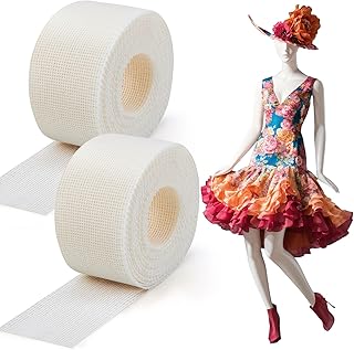 2 Rolls 6.5 Yards Hemming Tape for Sewing 1.37 Inch Width Fishbone Tape for Skirts Dresses Boning Lining Reusable Narrow Hem and Curved Hem Sewing Tool for Wedding Veils Clothing